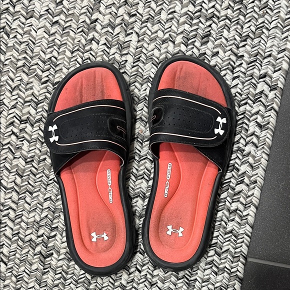 Under Armour Kids Black and Coral Sandals - Picture 1 of 2